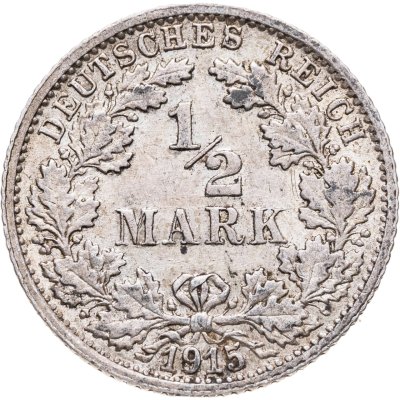 купить Германия 1/2 марки (mark) 1915, знак монетного двора: "F" - Штутгарт