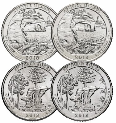 купить США набор из 4х монет 25 центов (квотер) 2018 "Национальные парки: острова Апостол и Живописные скалы P+D"