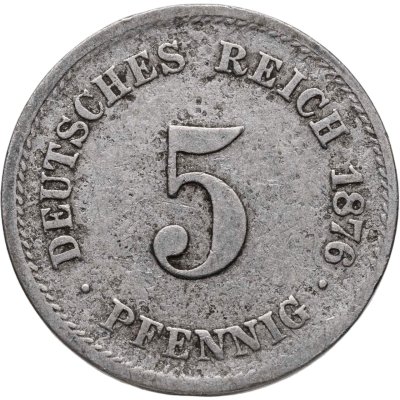 купить Германия 5 пфеннигов (pfennig) 1876 G знак монетного двора: "G" - Карлсруэ