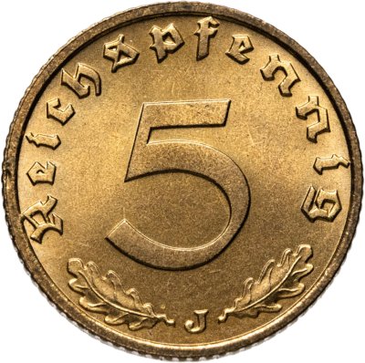 купить Германия, Третий рейх 5 рейхспфеннигов (reichspfennig) 1939, знак монетного двора: "J" - Гамбург
