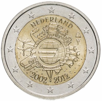 Купить Нидерланды 2 евро (euro) 2012 "10 лет Экономическому и валютному союзу"