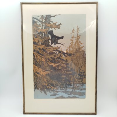 купить Гравюра "Весенняя песня" автор Иглин Александр Иванович, бумага, цветная линогравюра, металл, СССР, 1940-1960 гг.