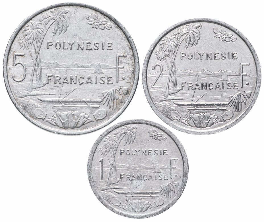 купить Французская Полинезия набор 1, 2 и 5 франков 1973-2019, случайная дата