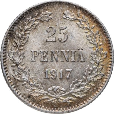 купить 25 пенни (pennia) 1917 S гербовый орёл без корон, Российская Финляндия