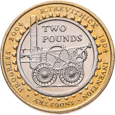 купить Великобритания 2 фунта (pounds) 2004 "200 лет первому паровозу Ричарда Тревесика"