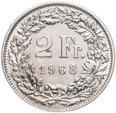 купить Швейцария 2 франка (francs) 1968