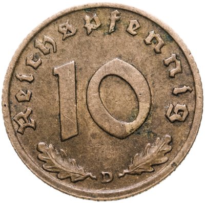 купить Германия, Третий Рейх 10 рейхспфеннигов 1939, знак монетного двора "D" - Мюнхен