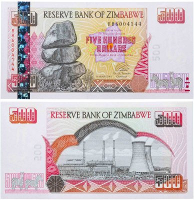 купить Зимбабве 500 долларов 2001 года (Pick 10) с защитной полосой