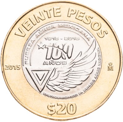 купить Мексика 20 песо (pesos) 2015 100 лет ВВС Мексики