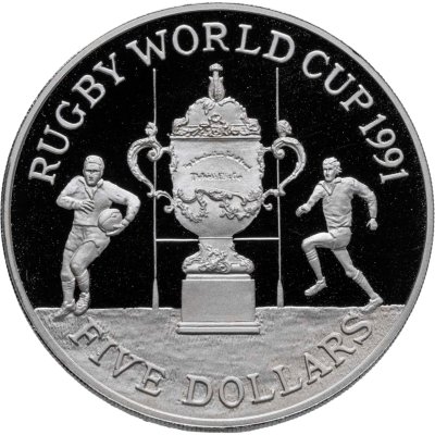 купить Новая Зеландия 5 долларов (dollars) 1991 Proof "Чемпионат мира по регби"
