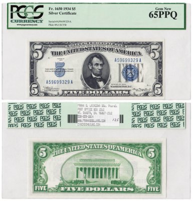 купить США 5 долларов 1934 Series 1934 в слабе PCGS 65PPQ