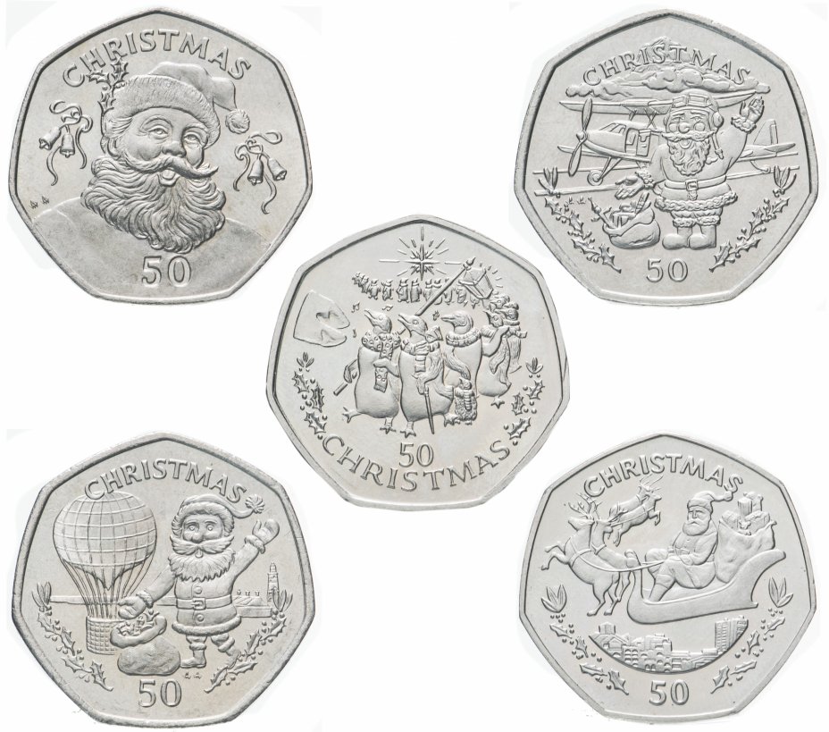 купить Гибралтар набор из 5 монет 50 пенсов 1992-1997 "Рождество"