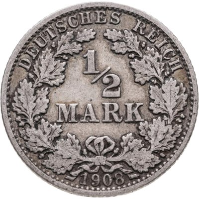 купить Германия 1/2 марки 1908, знак монетного двора "G" - Карлсруэ