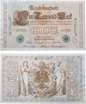 купить Германия Империя 1000 марок 1910 Зеленая печать