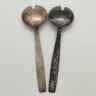 Купить Пара салатных ложек, мельхиор (медь-никель), золочение, Таллинский ювелирный завод, СССР, 1960-1990 гг.