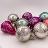 Купить Набор из 10 ёлочных игрушек в виде шаров и колокольчиков, стекло, краска, металл, СССР, 1950-1970 гг.