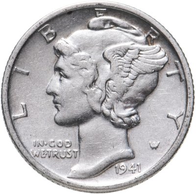 купить США 10 центов (дайм, one dime) 1941 Mercury Dime (дайм «Меркурий») S