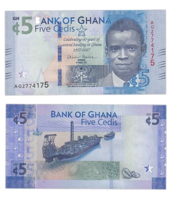 купить Гана 5 седи 2017 (Pick 43) "60 лет центральному банку Ганы"
