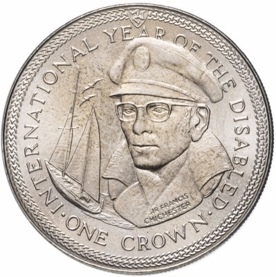 купить Остров Мэн 1 крона 1981 "Международный год инвалидов - Фрэнсис Чичестер"