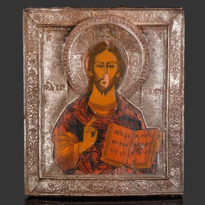 купить Икона в окладе "Господь Вседержитель", дерево, темпера, сплав металлов, Российская империя, 1880-1915 гг.