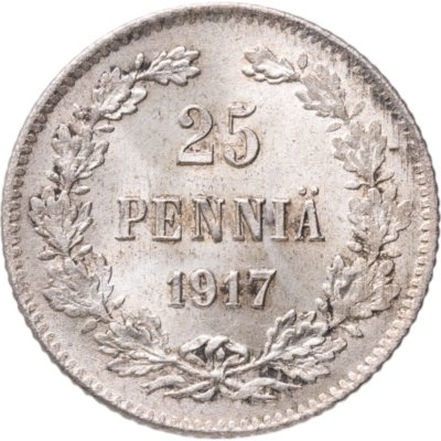 купить 25 пенни (pennia) 1917 S гербовый орёл без корон, Российская Финляндия