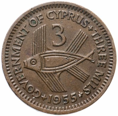 Купить Кипр 3 миля (mils) 1955