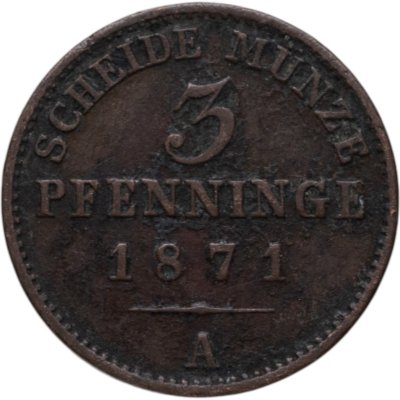 купить Пруссия 3 пфеннига 1871 А