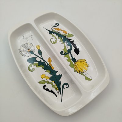 купить Менажница двухсекционная с изображением одуванчиков, фаянс, деколь, Villeroy & Boch, Люксембург, 1960-1980 гг.