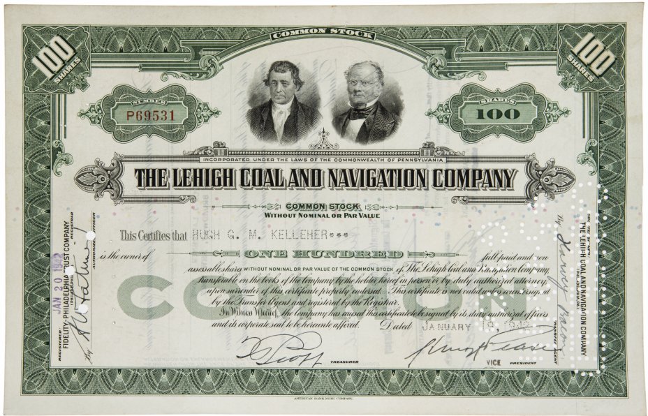 купить Акция США THE LEHIGH COAL AND NAVIGATION COMPANY 1942 г.
