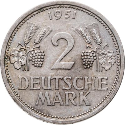 купить Германия 2 марки 1951, знак монетного двора: "J" - Гамбург