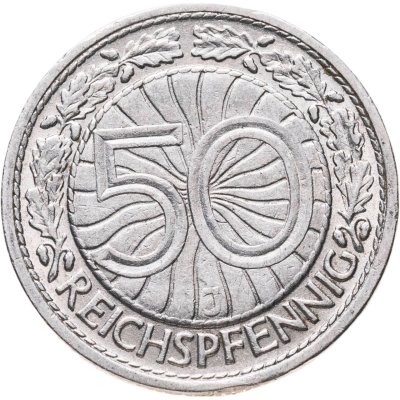купить Германия 50 рейхспфеннигов (reichspfennig) 1927 знак монетного двора "J" — Гамбург