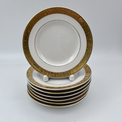 купить Набор из 7-ми пирожковых тарелок, украшенных растительным орнаментом, фарфор, золочение, Ленинградский фарфоровый завод (ЛФЗ), СССР, 1960-1970 гг.