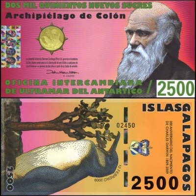 купить Галапагосские о-ва 2500 новых сукров 12.02.2009 [Пластик Pick NL] "Банкнота выпущена для коллекционеров и не является официальной денежной единицей"