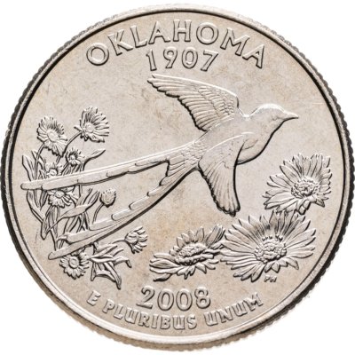 купить США 1/4 доллара (квотер, 25 центов) 2008 P "Штат Оклахома", знак монетного двора: "P" - Филадельфия