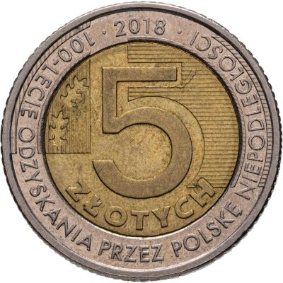 купить Польша 5 злотых (zlotych) 2018 "100 лет Независимости Польши "