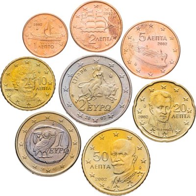 купить Греция, набор из 8 разменных монет евро 2002 г.