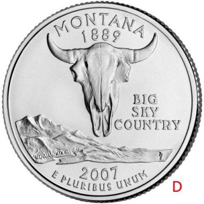 Купить США 25 центов (квотер) 2007 D — штат Монтана