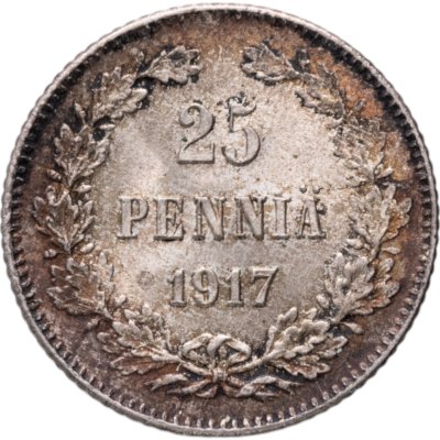 купить 25 пенни (pennia) 1917 S гербовый орёл без корон, Российская Финляндия