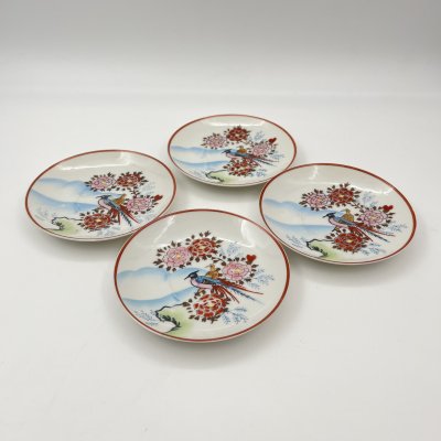 купить Набор из 4-х блюдец, украшенные мотивом "цветы и птицы" (кит. 花鳥畫, хуаняо), фарфор, деколь с подрисовкой, Япония, 1950-1980 гг.