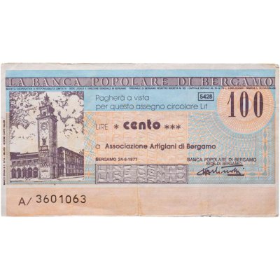 купить Италия банковский чек 100 лир 1977