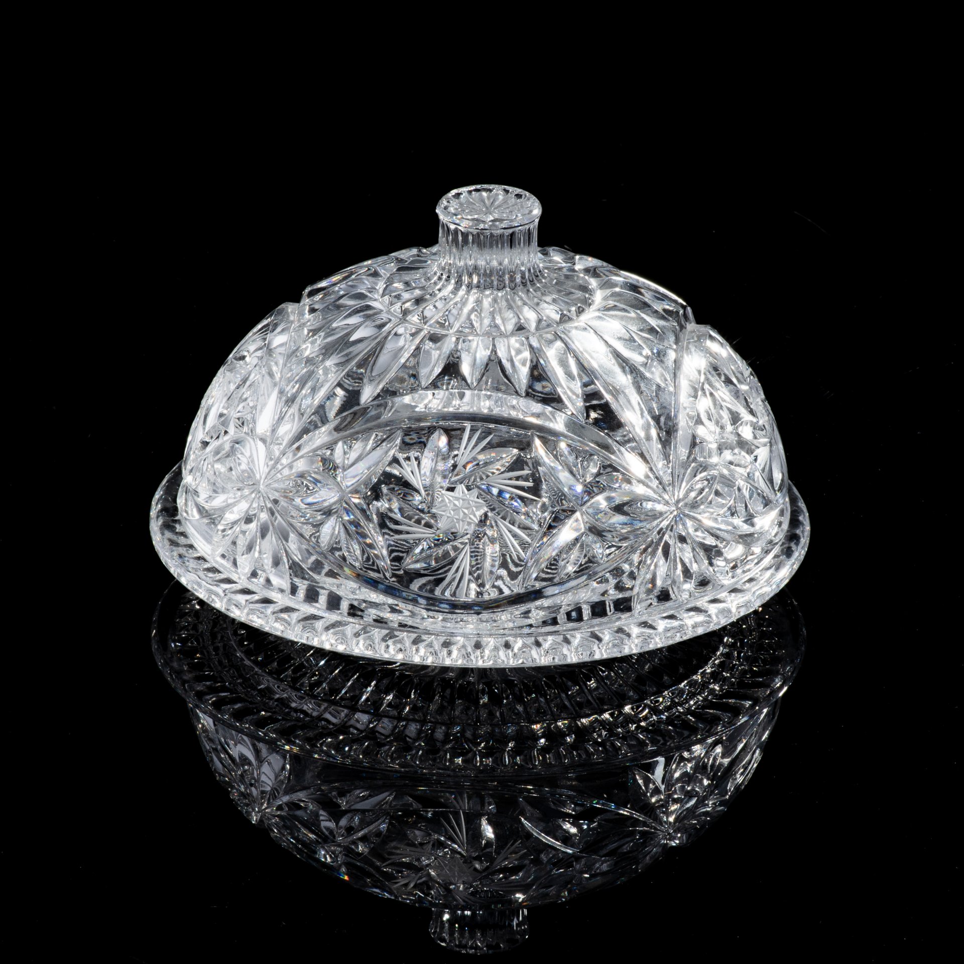 Масленка с крышкой, хрусталь, алмазная грань, СССР, 1970-1990 гг ...