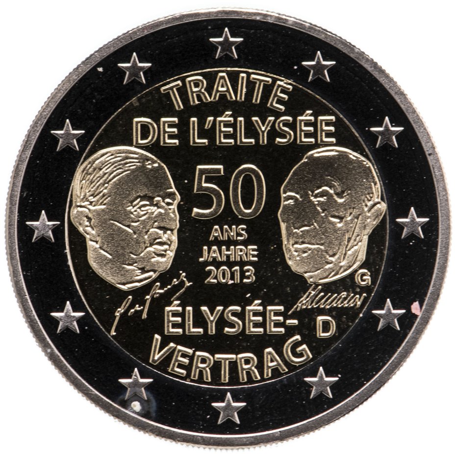 купить Германия 2 евро 2013 G "50 лет Елисейскому договору о франко-германской дружбе"