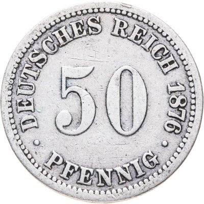 купить Германия 50 пфеннигов (pfennig) 1876 B Без венка на аверсе знак монетного двора: "B" - Ганновер