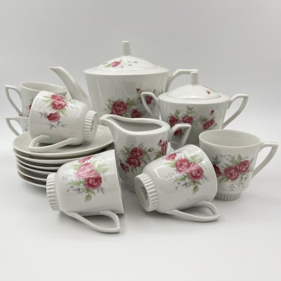 купить Сервиз чайный с декором в виде роз на 6 персон (15 предметов), фарфор, деколь, Karolina (Фарфоровая мануфактура «Каролина», Польша), Польша, 1957-1990 гг.