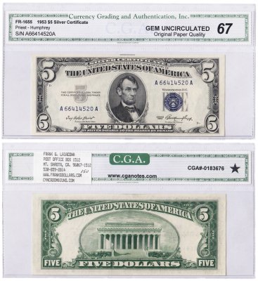 купить США 5 долларов 1953 Series 1953 в слабе CGA GU67