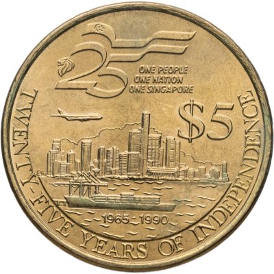 купить Сингапур 5 долларов (dollars) 1990 25 лет Независимости