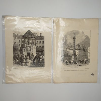 купить Набор из 2 старинных гравюр "Париж" , бумага, печать, Франция, 1890-1910 гг.