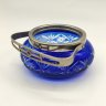 Купить Сахарница из кобальтового стекла с резным декором и прорезной ручкой, металл, цветное стекло, алмазная грань, УПК «Автоштамп», Москва, СССР, 1960-1980 гг.