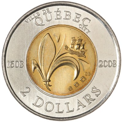 купить Канада 2 доллара (dollars) 2008 400 лет с момента основания Квебека