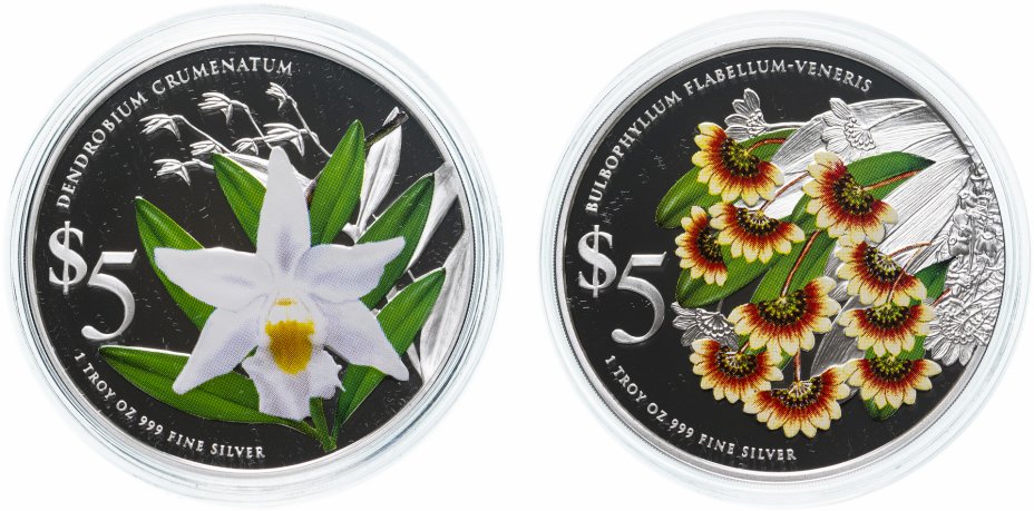 купить Сингапур набор из 2х монет 5 долларов 2013 "Орхидеи"